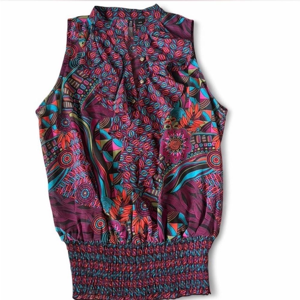 Bisou Bisou Purple Multicolor Ruffled V-Neck Printed Cami - Picture 4 of 8